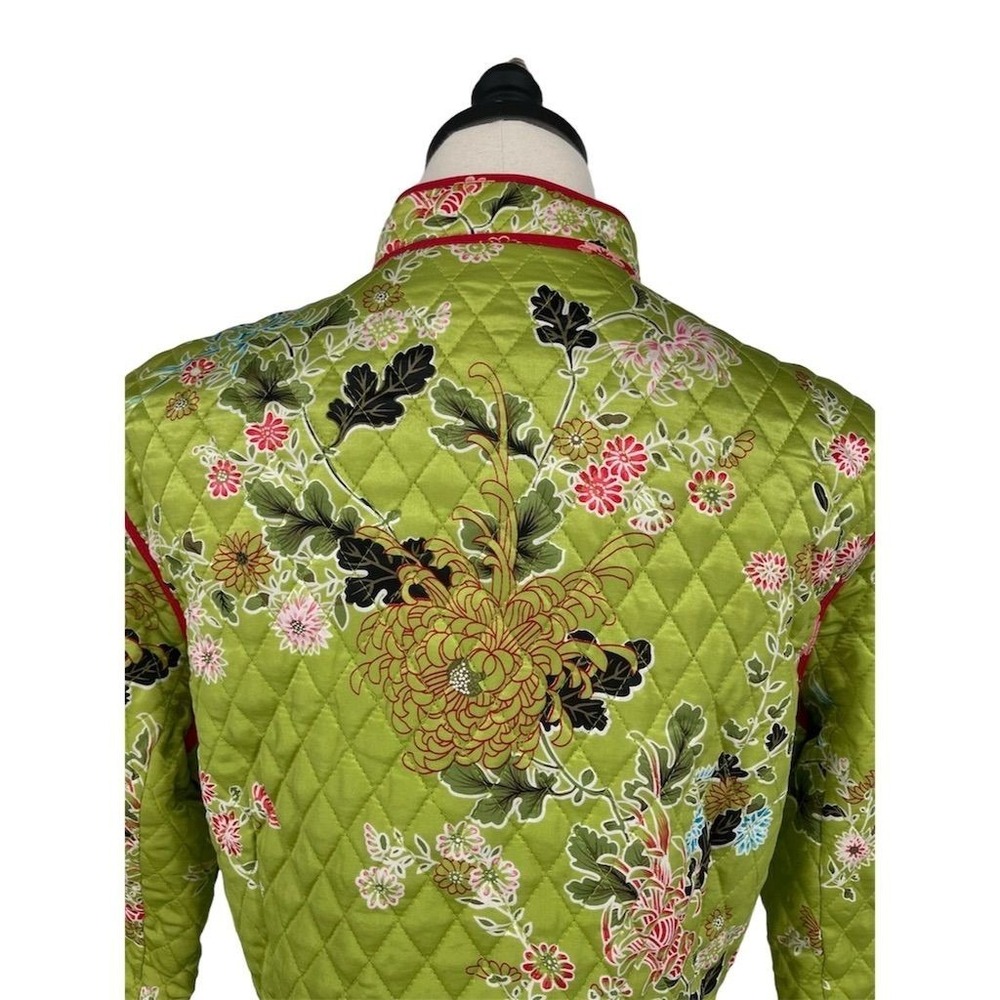 Anne Carson Women's M Green 100% Silk Quilted Floral Jacket Button Closure - Picture 6 of 9